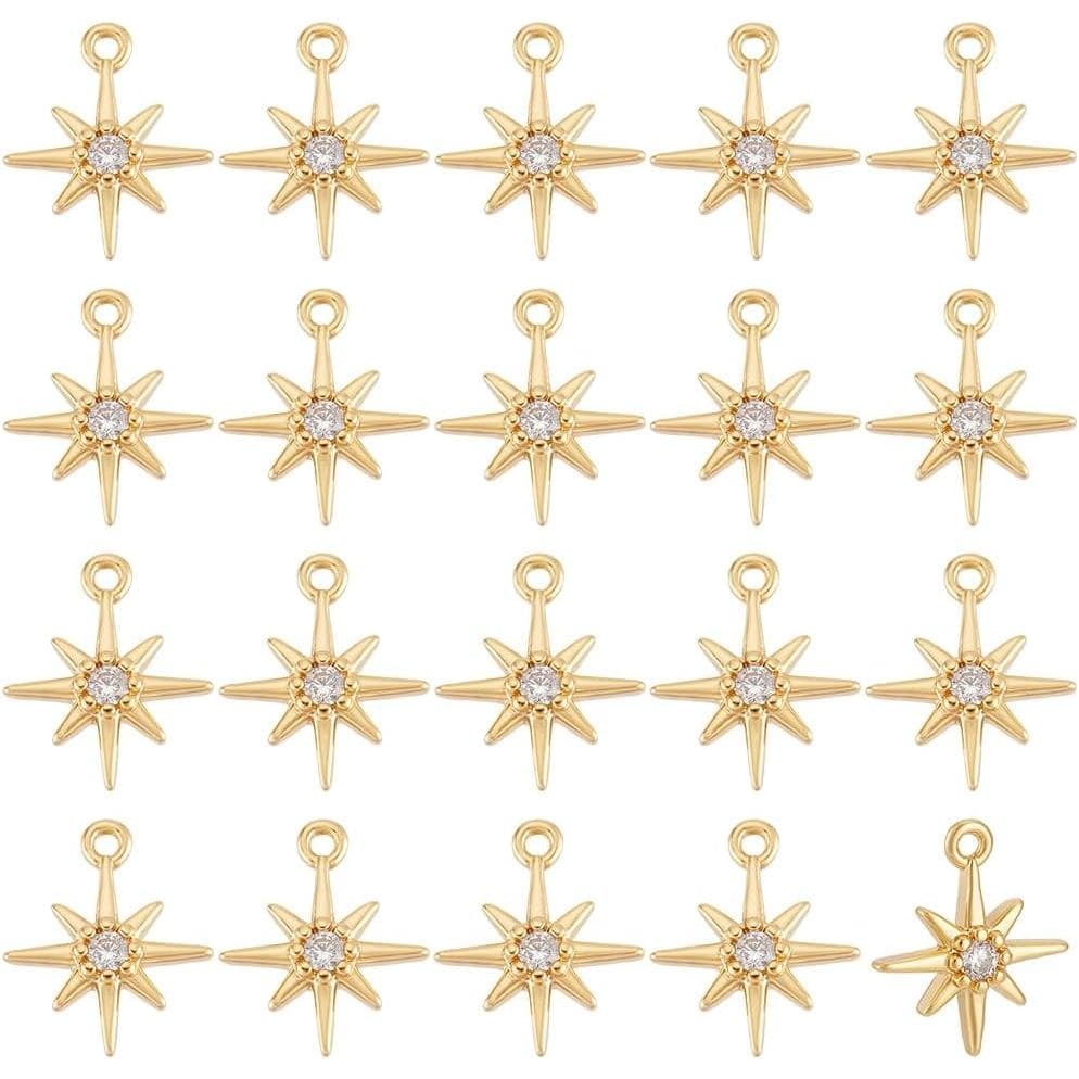BENECREAT 30 Peças de Pingentes de Zircônia Cúbica Transparente Banhados a Ouro/Platina 18K, Pingentes de Latão em Forma