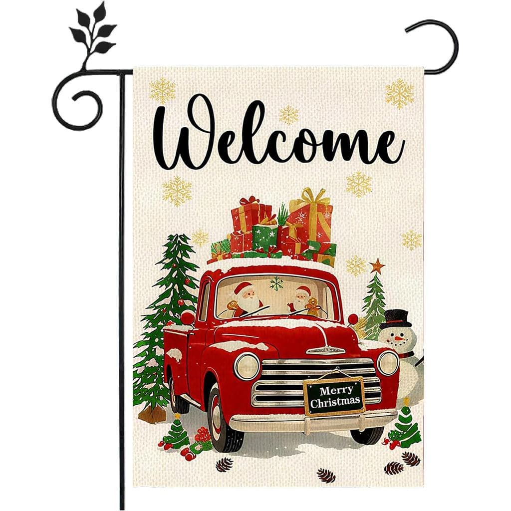 Christmas Truck Small Decorative Garden Flag,12x18 Inch Double Sided Outside Farmhouse Yard Lawn Outside Decor, Winter H