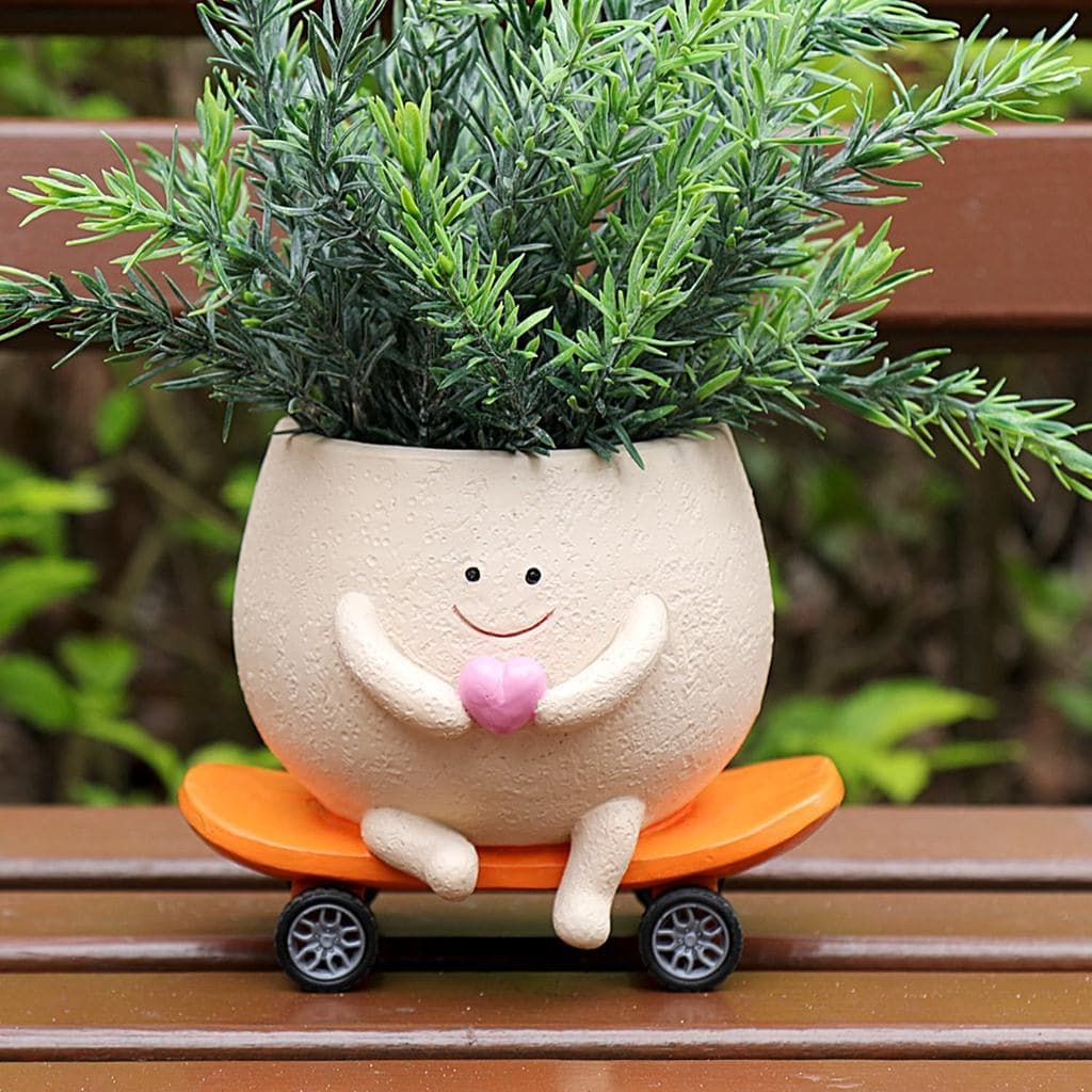NINIPAPA Vasos de Plantas com Rosto Sorridente Engraçado, Vaso Fofo para Suculentas, Vasos de Flores com Design de Skate