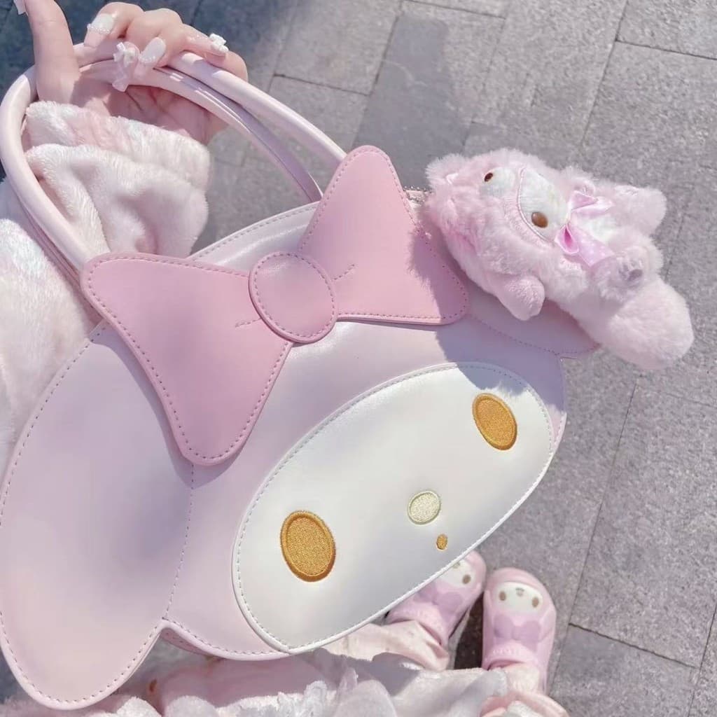 Bolsa de Mão My Melody em Estilo Cartoon, Grande Capacidade, Formato de Coração, para Mulheres