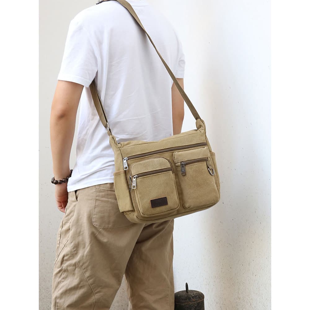 Bolsa de lona masculina bolsa de ombro estilo Horizontal bolsa mensageiro mochila de negócios grande capacidade bolsa Ca