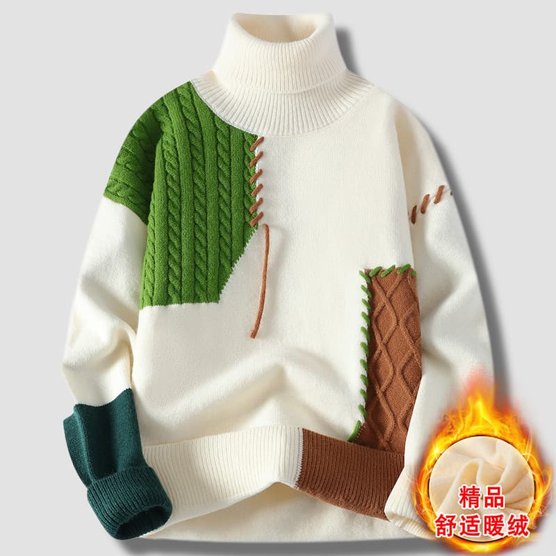 Camisola de gola alta masculina outono inverno forro de lã engrossado camisa de fundo de malha jovens meninos High-En