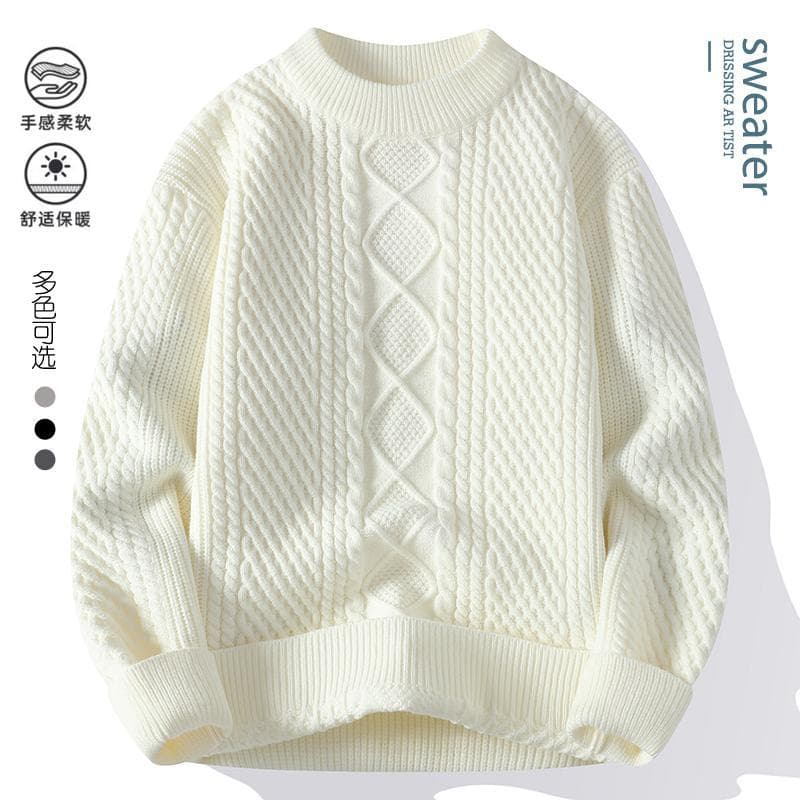 Jacquard em torno do pescoço camisola masculina inverno Street Wear High-End malhas masculino solto Casual engrossado qu