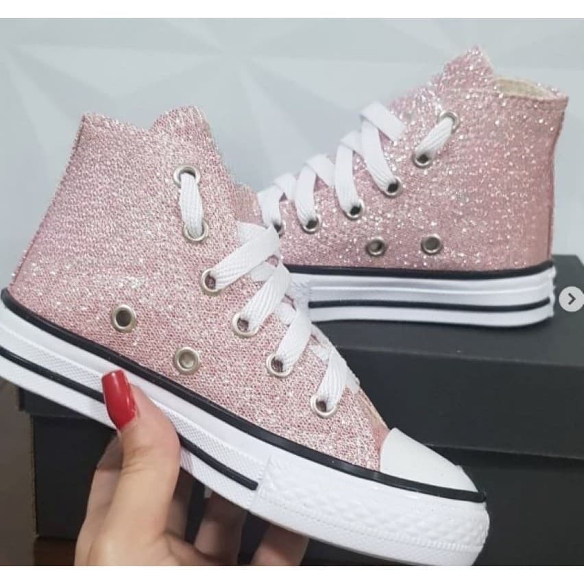 Botinha Infantil Glitter Rosa e Cinza Cano Alto Menina do 26 ao 33