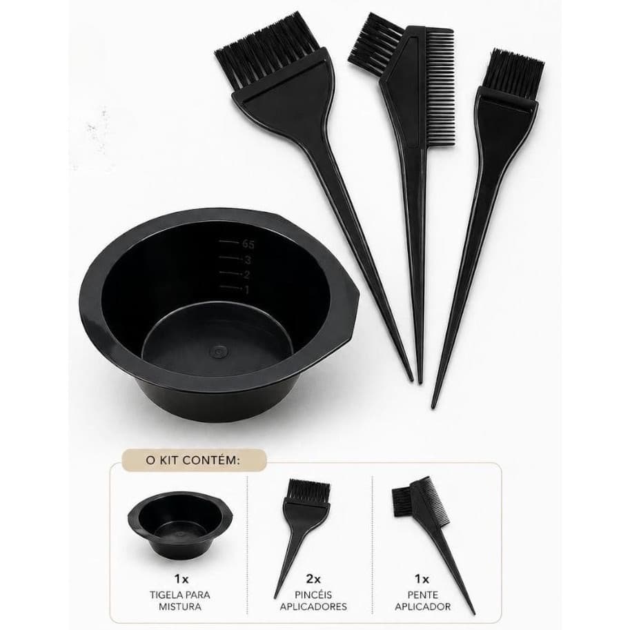 Kit Tintura Para Cabelo Com Tigela Pote E  Pinceis - 4 Peças Pintar Salão