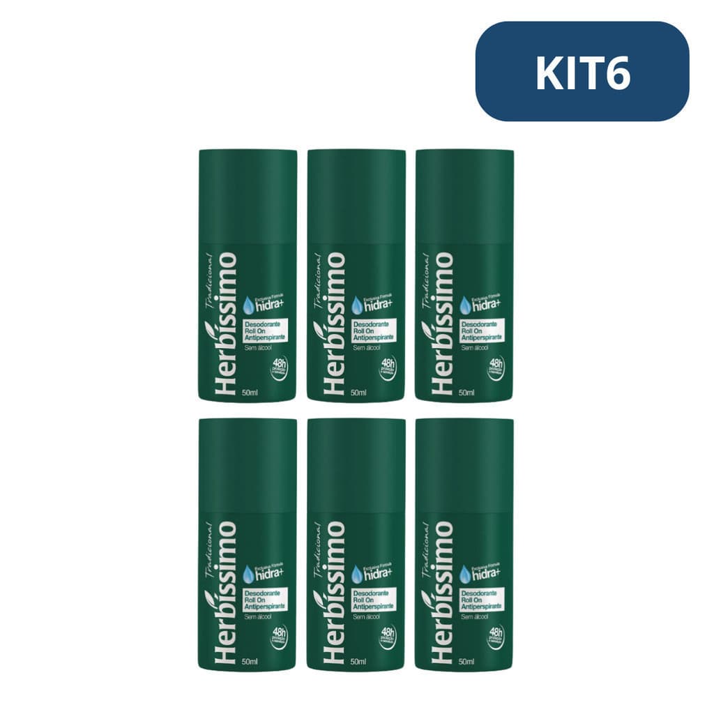 Kit 6 Desodorante Herbíssimo Roll on Tradicional 55g (Protege até 48HR)