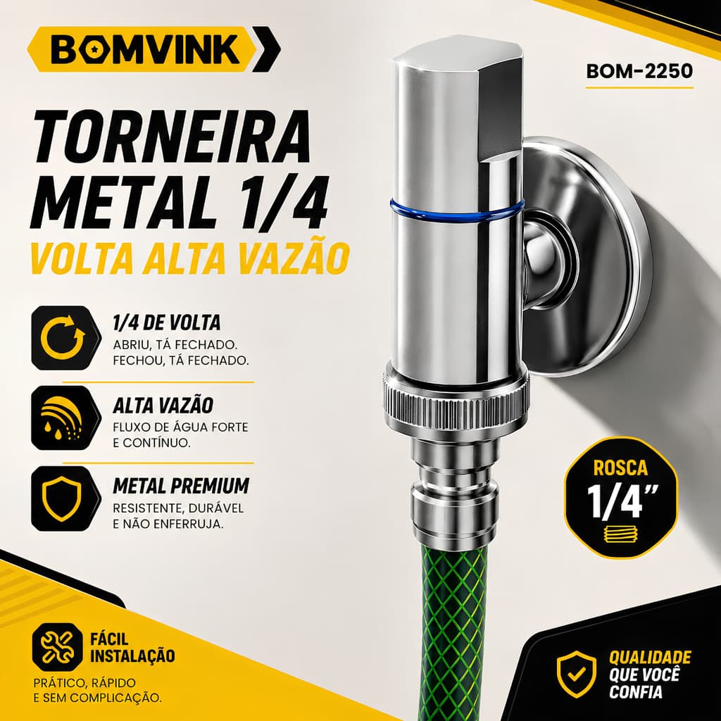Torneira Metal 1/4 Volta Alta Vazão Para Mangueira Jardim Tanque Máquina