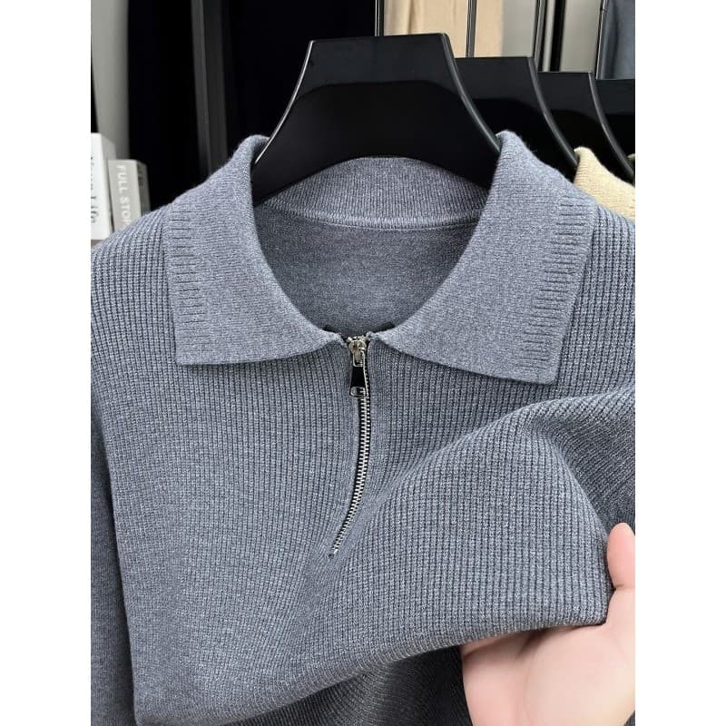 Suéter Polo masculino High-End versão coreana na moda casual zíper lapela camisola primavera outono casual jaqueta solta