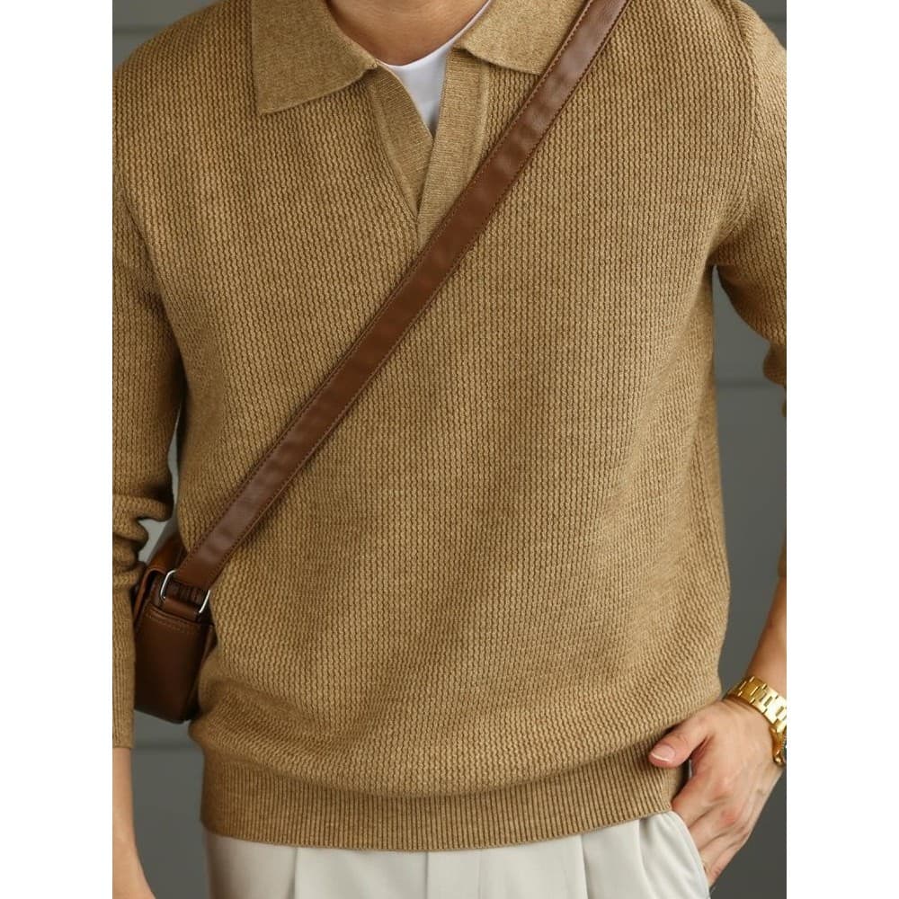 Outono inverno novo estilo gola POLO camisola masculina Casual simples cor sólida quente lapela camisola na moda All-