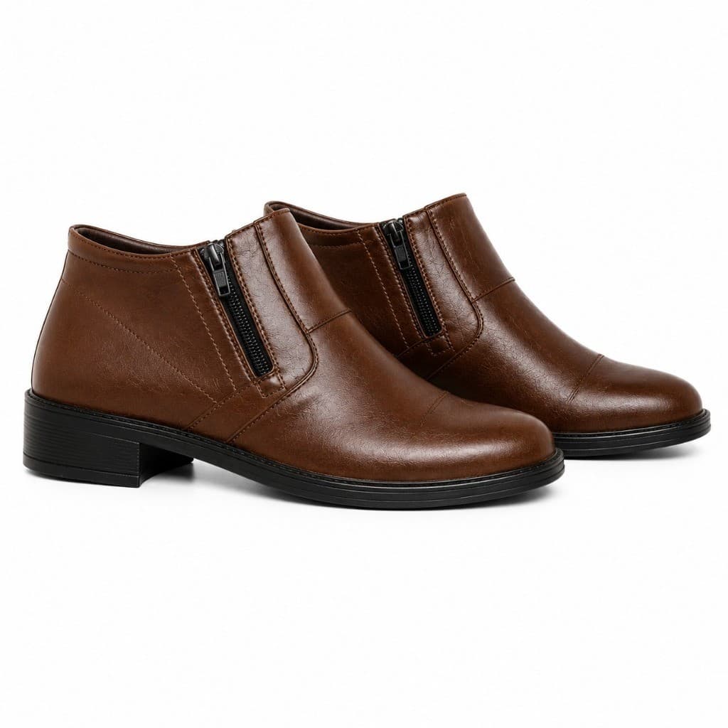 Bota Masculina Couro Sintético Cano Curto com Zíper Confortável Elegante Casual