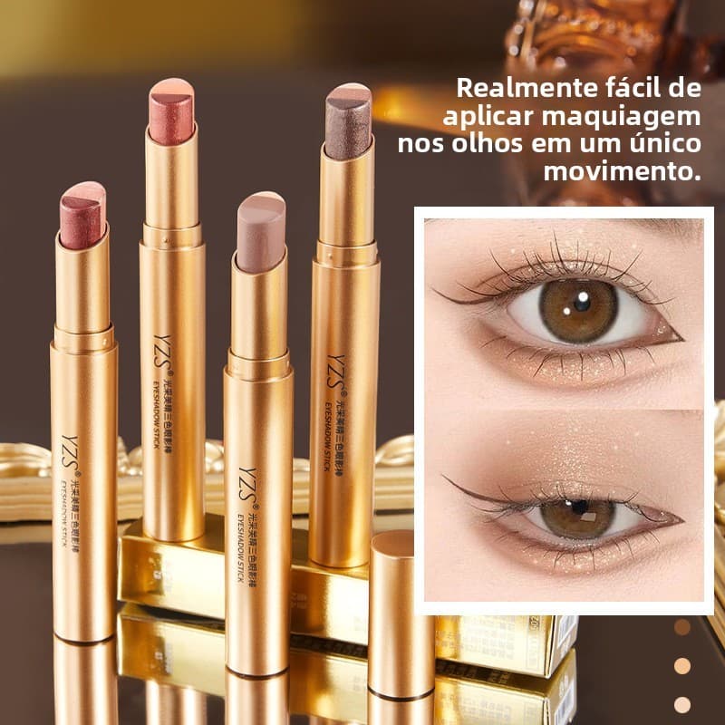 Sombra em bastão de três cores com brilho radiante e alto brilho