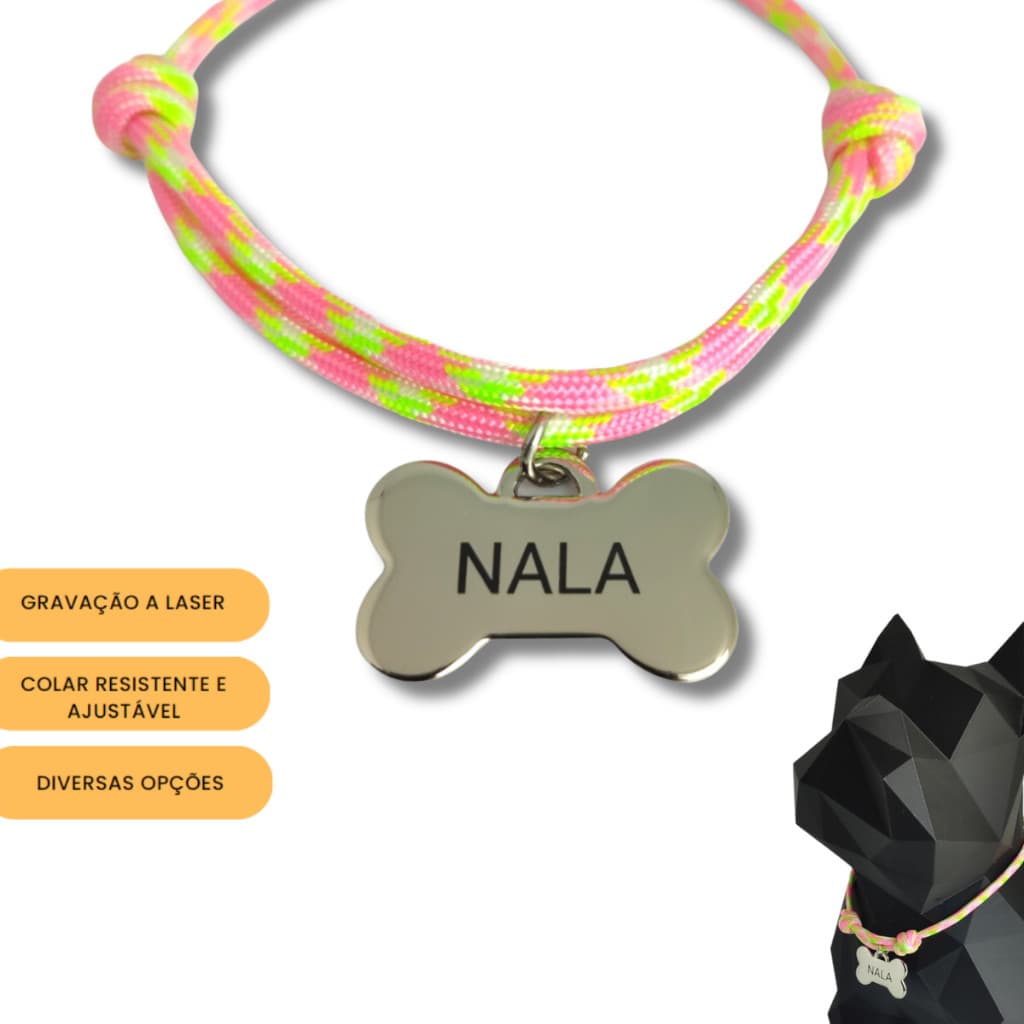 Coleira com Placa pingente Personalizada de Identificação Para cachorro Gato Cão