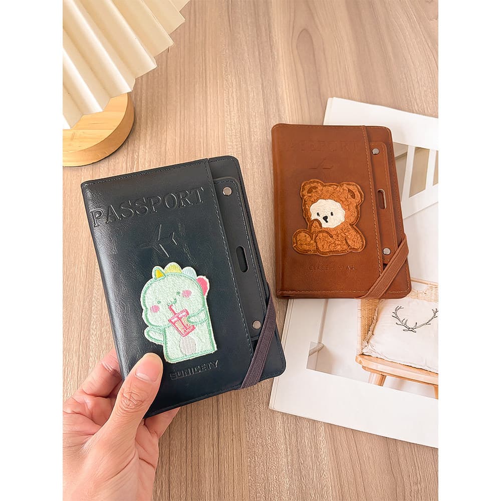 Porta-passaporte de urso fofo, porta-cartões de armazenamento de documentos, porta-bilhetes, viagem no exterior, portáti