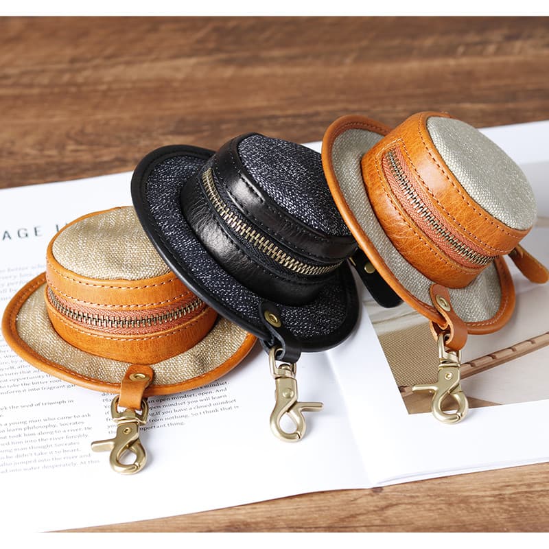 Bolsa de moedas de couro genuíno artesanal, bolsa de moedas de primeira camada com zíper de couro feminino Casual Mini c