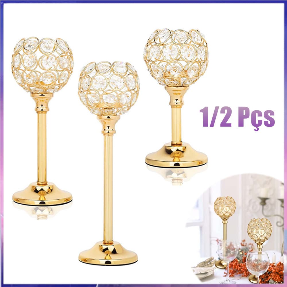 Vela de chá decorativa de cristal 1/2 peças, suporte de vela moderno dourado de 16/21/26cm, mesa de jantar decorativa