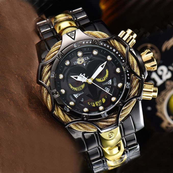 Cara resistente parafuso de Metal palhaço preto e veneno mostrador grande pulseira de aço relógio de pulso esportivo rel
