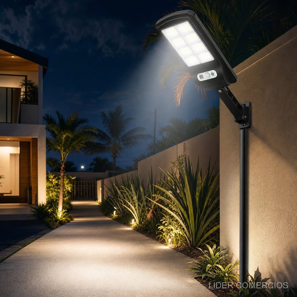 Luminária Solar Led 100W Mini Refletor Poste Cob Sensor de Presença Prova D'Água Potente
