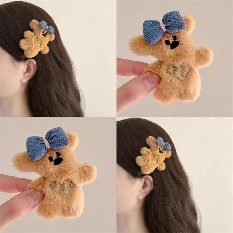 kit laços de cabelo infantil laços de cabelo infantil luxo Urso de pelúcia coreano bonito arco grampo de cabelo 2024 o