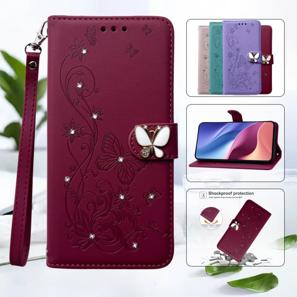 Capa Magnética De Couro Borboleta Brilhante , Tipo Carteira Para OPPO A6X A6 A5 Pro A79 Reno 16 15 14 13 12 15F 14F 13F