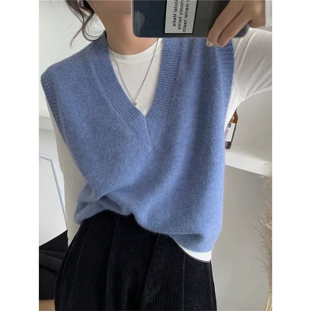 Primavera outono malha com decote em v colete feminino All-Match simples exterior Wear jaqueta novo estilo camisola curt