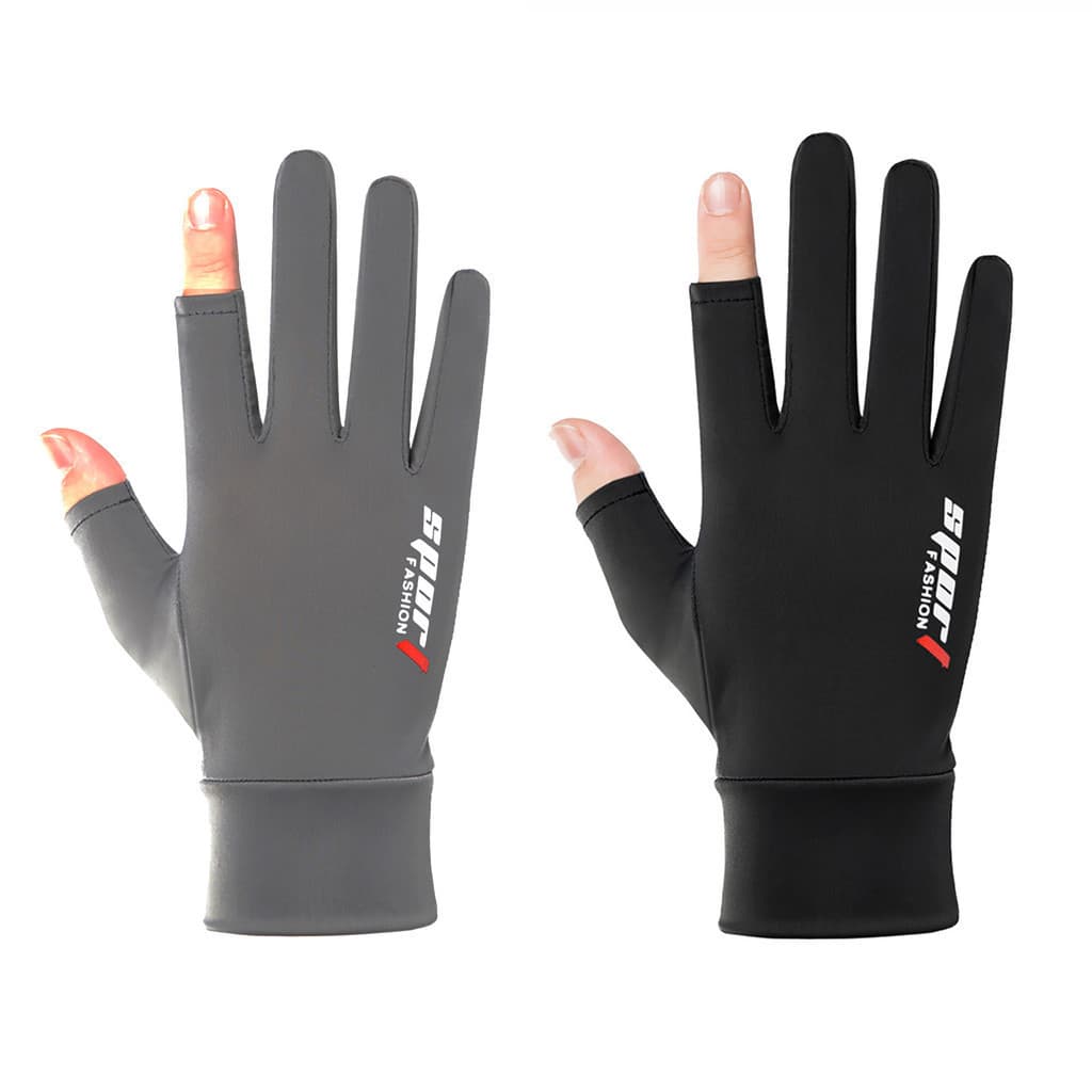 2 Corte Dedo Luvas De Pesca De Seda Gelo Masculino Feminino Antiderrapante Anti-UV Verão Esporte Ciclismo Motocicleta