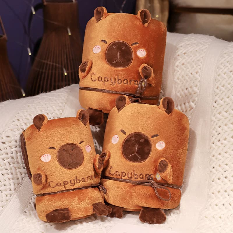 Cute Cartoon Capivara 3 Em 1 Cobertor Nap Travesseiro Aquecedor De Mãos Soft Almofada De Pelúcia Para Cadeira De Escritó
