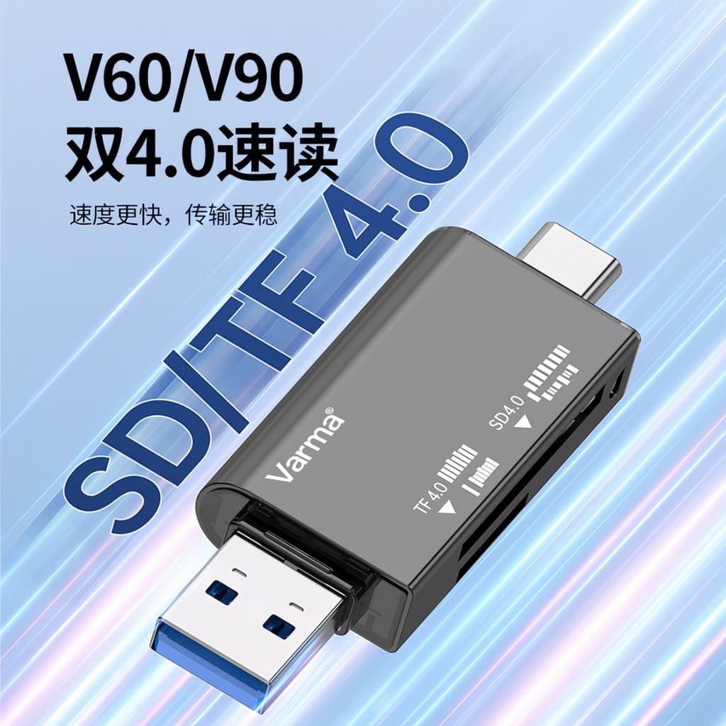 Huama SD/TF Leitor de cartão duplo 4.0 V60/V90 TypeC de alta velocidade/USB Capa de configuração multifuncional dois em