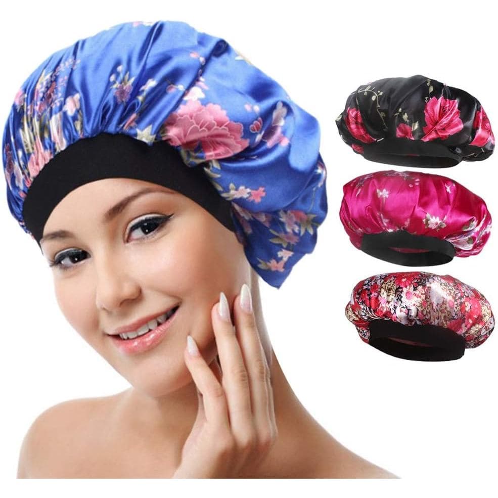 Conjunto de 4 Toucas de Dormir de Cetim Macio com Faixa Larga, Boné de Salão, Touca de Seda para Dormir, Touca para Qued