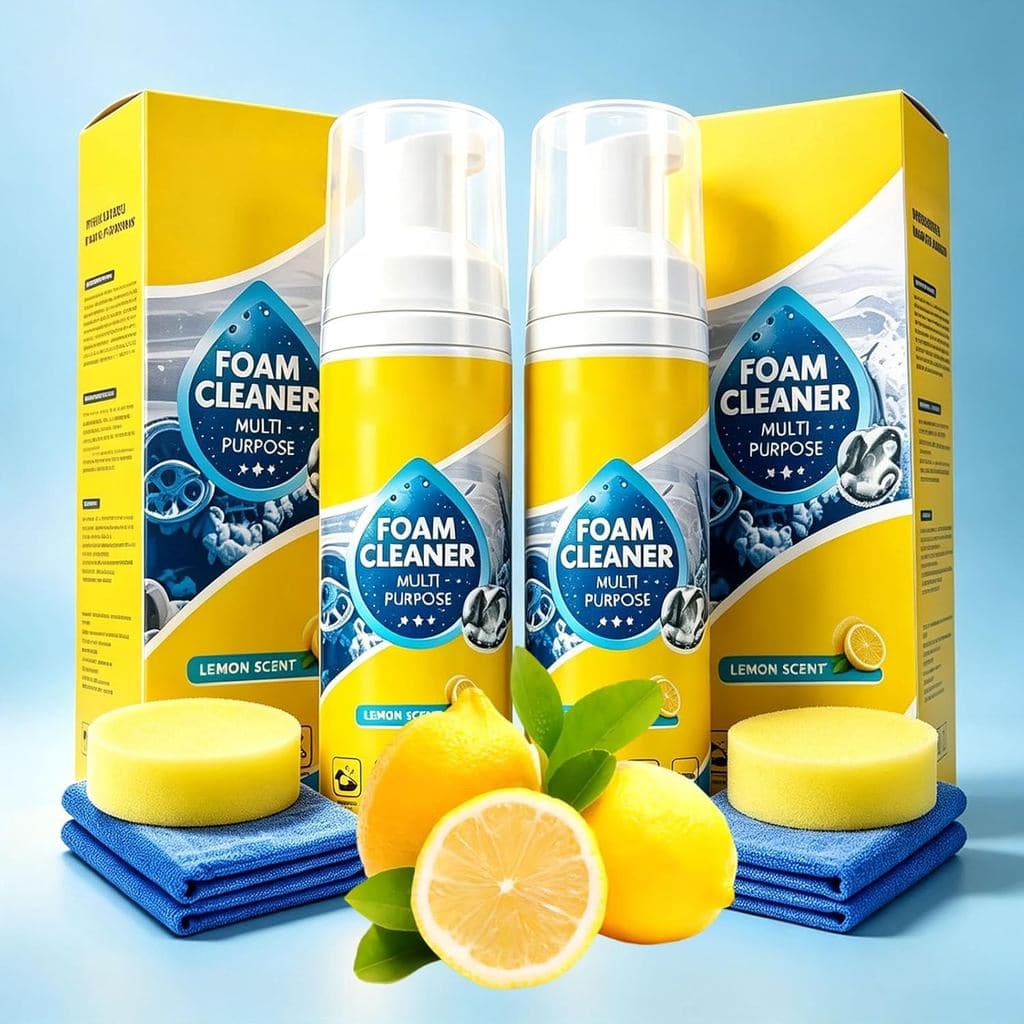 Limpador Multi-Enzimático 4 em 1, Limpador Multiuso, Poderoso e Versátil para Interiores de Carros, Aroma de Limão Fresc