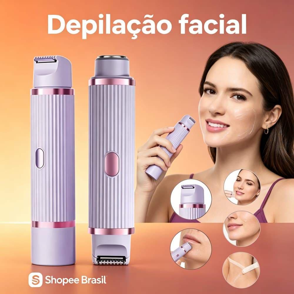 Depilador Feminino Elétrico Cabeça Dupla Rosto Corpo Íntimo Removedor de Pelos Aparador Virilha Não Machuca Roxo Rosa