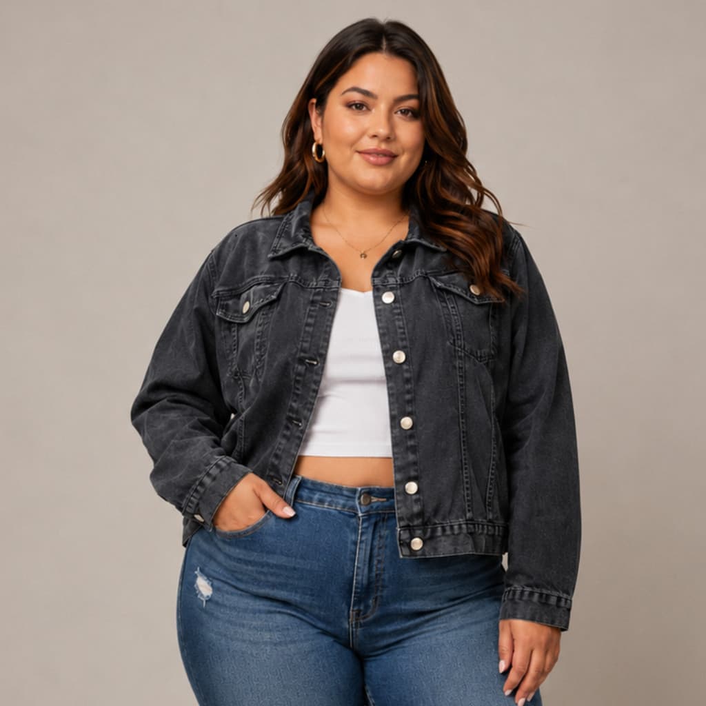 Jaqueta Feminina Jeans Plus Size Casual Moderna Confortável