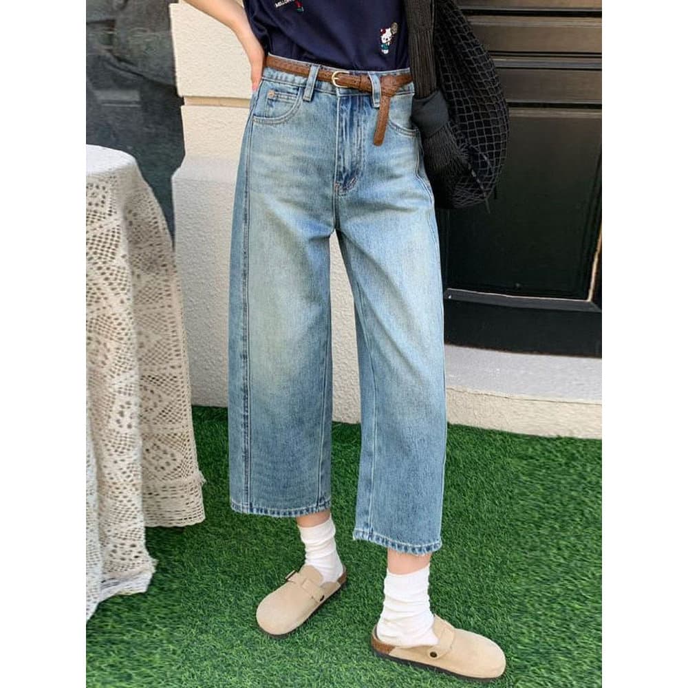 Pequeno desgaste de oito pontos Machete Jeans feminino 2026 verão novo estilo tamanho grande em forma de pêra gordura mm