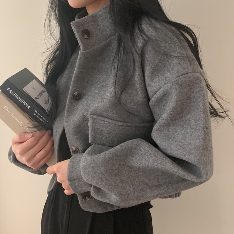 Versão coreana legal bonito Retro topo feminino outono inverno motocicleta pequena gola Casual estilo curto redução de i
