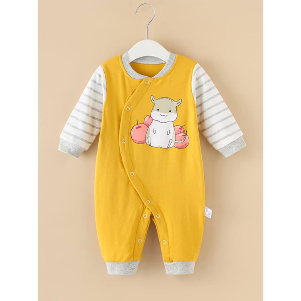 Primavera outono bebê puro algodão macacão fechado bonito dos desenhos animados masculino feminino roupas de bebê início