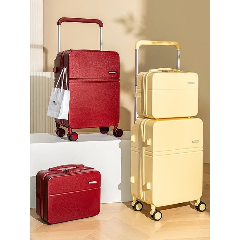 Novo modelo de conjunto de malas com alça larga, bolsa de maquiagem feminina, mala de viagem de 20 polegadas, mala de co
