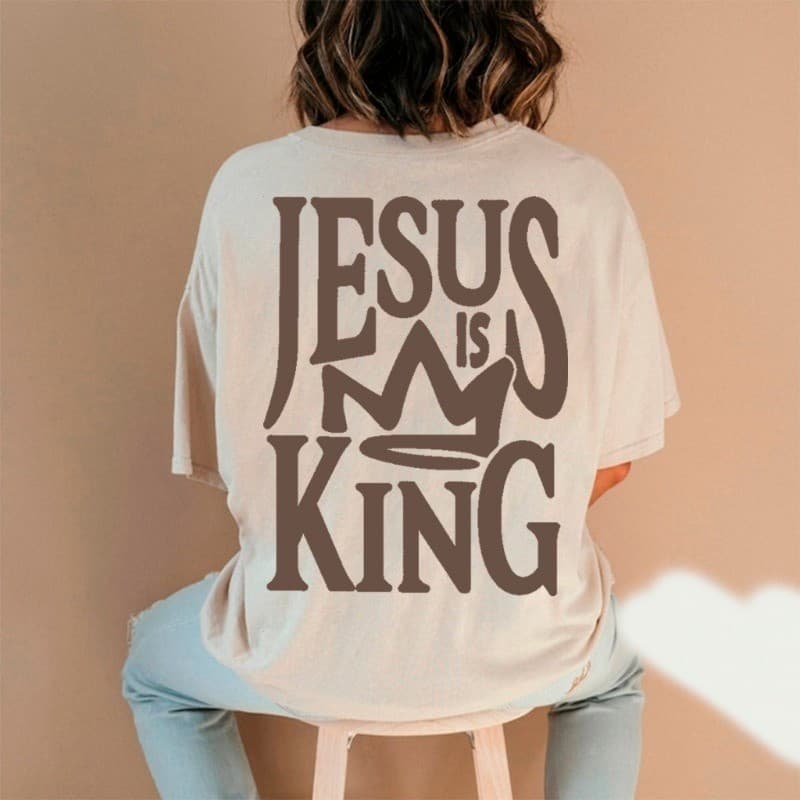 Camiseta Feminina Oversized Jesus is King Cristã 100% Algodão PROMOÇÃO