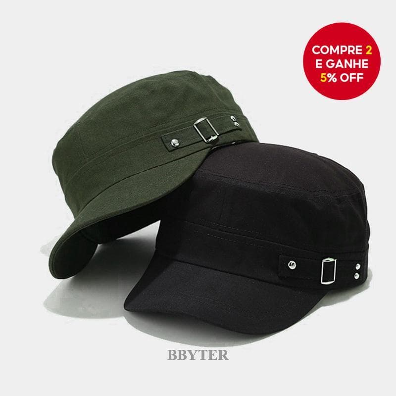Boné militar masculino de verão, em algodão, proteção solar, estilo flat top, ideal para esportes externos.