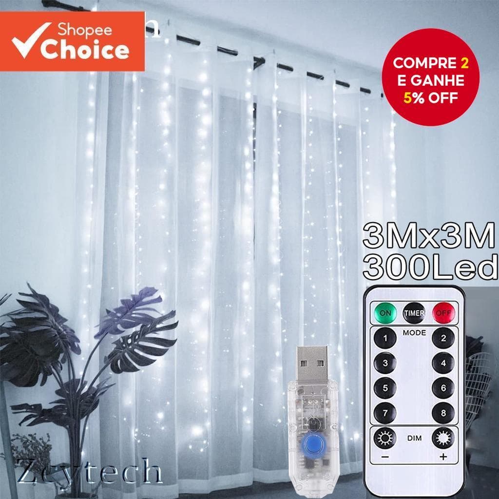 Cortina De Janela De Três Metros LED Luzes De Corda , 8 Modos De Iluminação Controle Remoto Para Decoração De Natal De Q