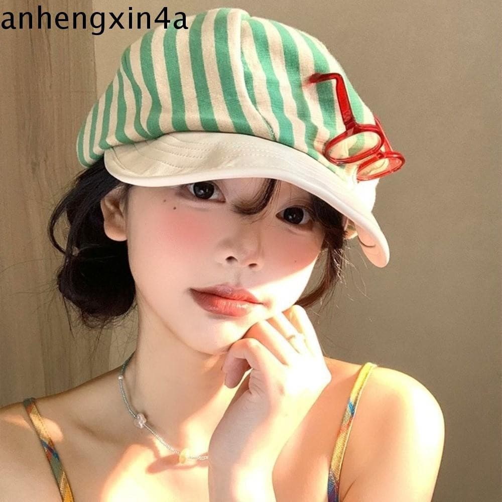Boinas De Pintor ANHENGXIN , Listradas Coreanas Y2k , Gorro Casual Versátil Retrô Fashion Para Meninas