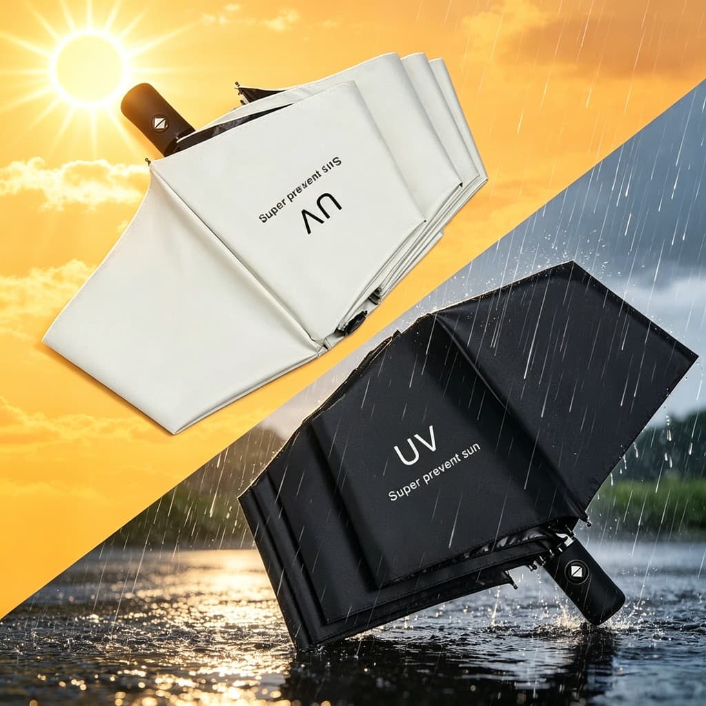 Guarda-sol de vinil uv, guarda-sol, chuva ou chuva, guarda-chuva automático de dupla utilização, guarda-chuva dobrável d