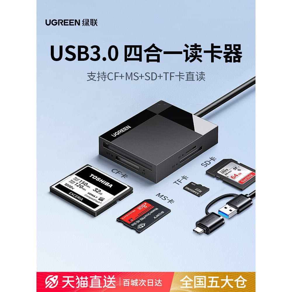Leitor de cartão Lvlian CR125 multifuncional cf/cartão sd ms/tf cartão de memória typec câmera usb3.0 de alta velocidade