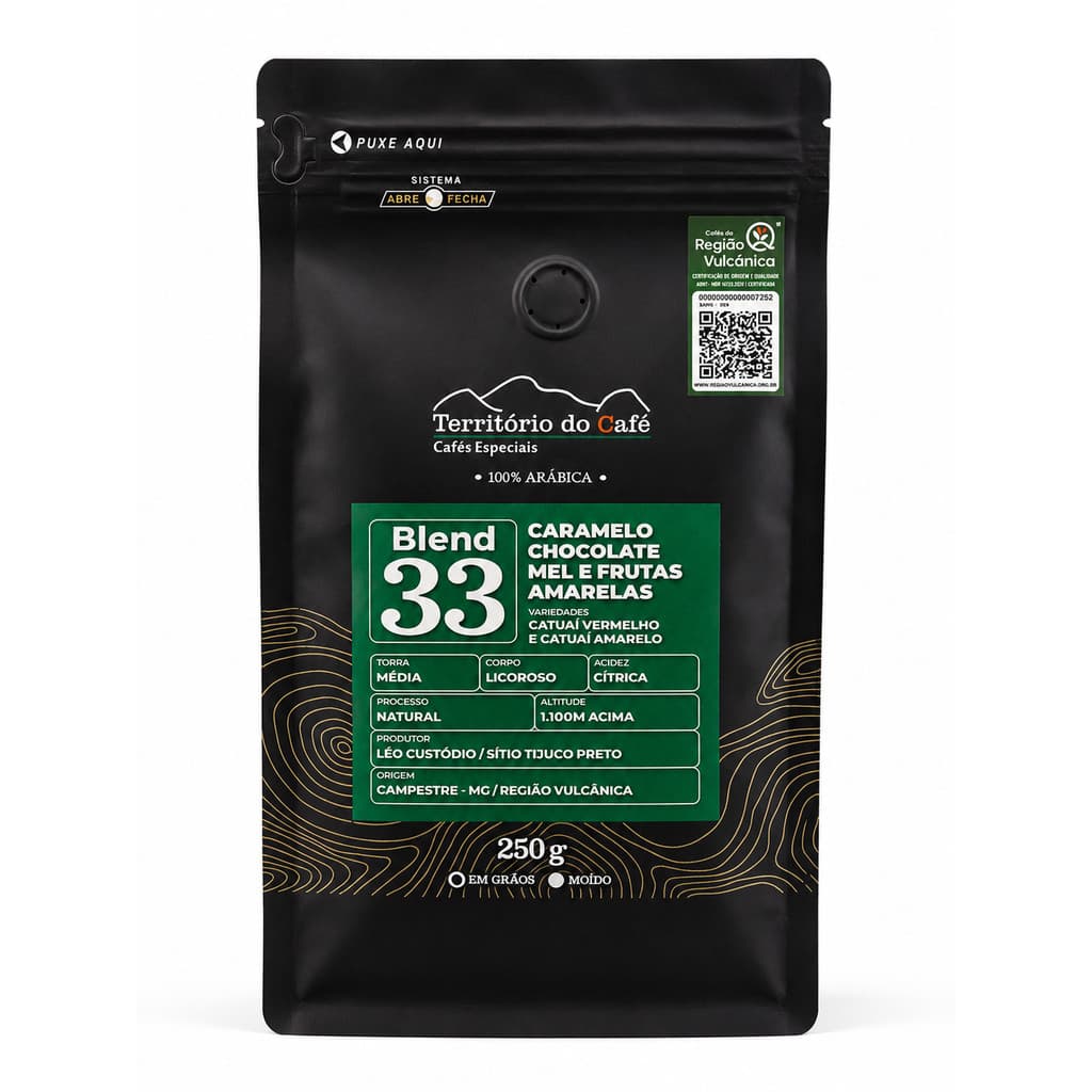 Café Especial Blend 33 250g 100% Arábica Região Vulcânica Caramelo Chocolate Mel