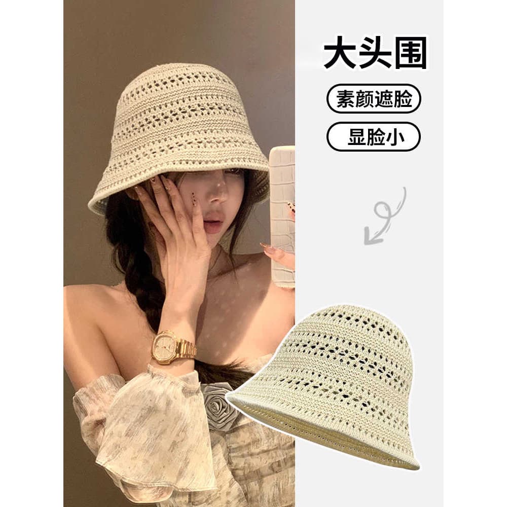 Chapéu balde de malha oco feminino 2026 novo estilo japonês balde chapéu ins estilo fino literário respirável crochê bal