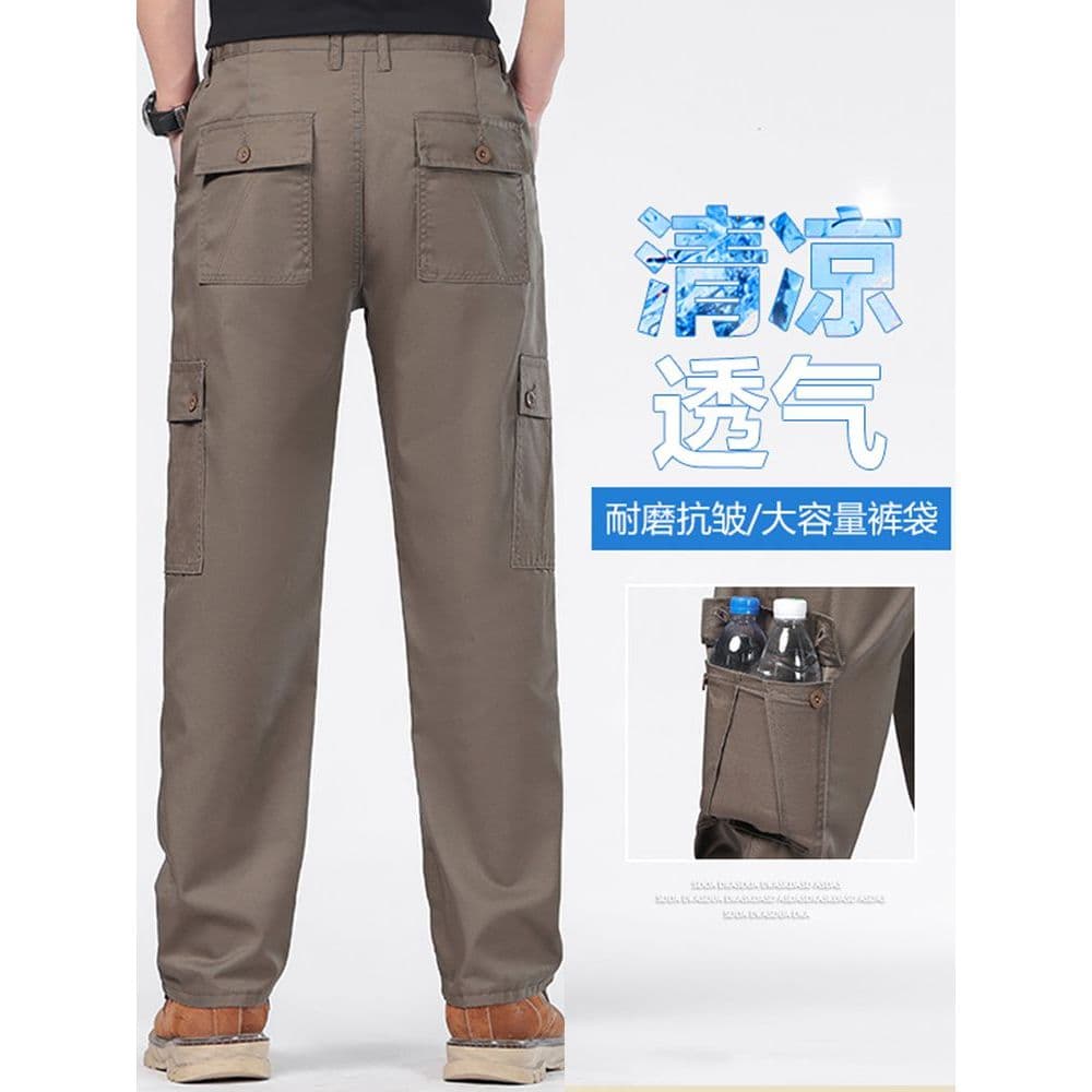 Macacão de verão masculino solto perna reta Anti-rugas durável calças casuais calças de trabalho calças de condução segu