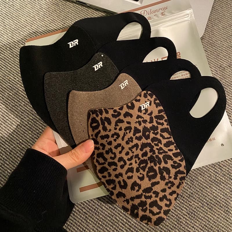 Dupla face alemão veludo leopardo impressão máscara térmica inverno à prova de vento à prova de frio feminino alta aparê