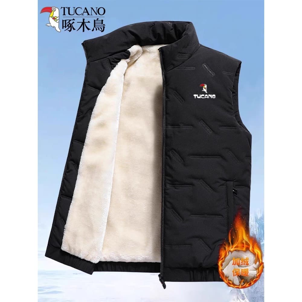 Woodpecker masculino forro de lã engrossado colete masculino gola alta outono inverno colete térmico masculino sem manga