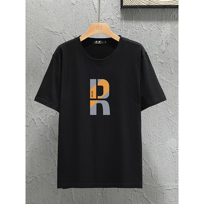 Roupas masculinas de tamanho grande Popular carta impressão de manga curta algodão camiseta solta cara gordo multicolori