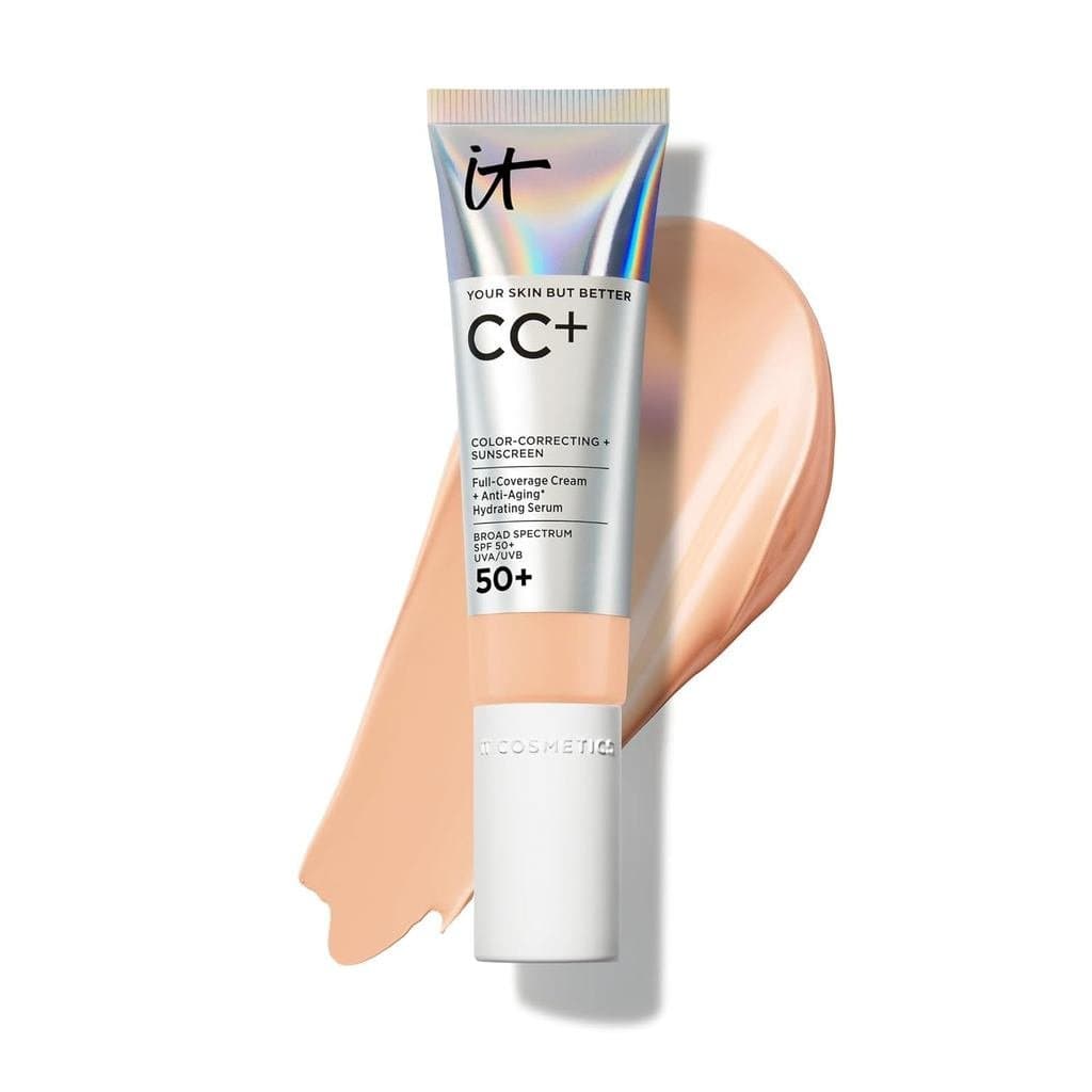 IT Cosmetics CC+ - Base de Cobertura Total com FPS 50+, Corretor de Cor e Sérum Hidratante Antienvelhecimento, Ácido Hia