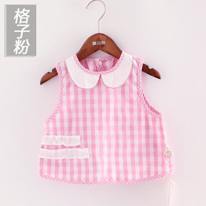 Senhoras bonito estilo xadrez crianças Extra grande sem mangas roupas de bebê verão leve à prova dwaterproof água comer