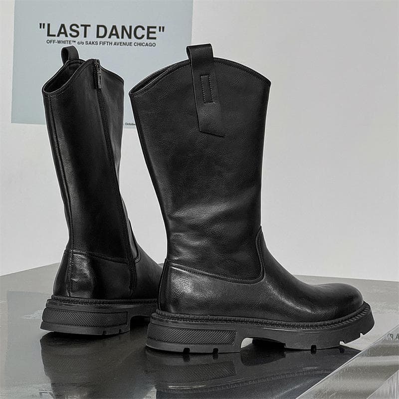 W inverno zíper lateral Super botas altas masculinas sola macia botas britânicas na moda botas de couro de alta qualidad